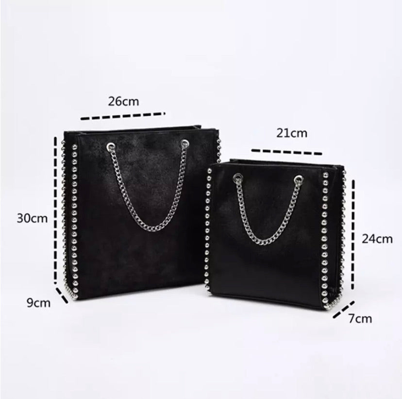 Retro Arm Candy Black Rivet Stainless Hardware Luxury Handbag
