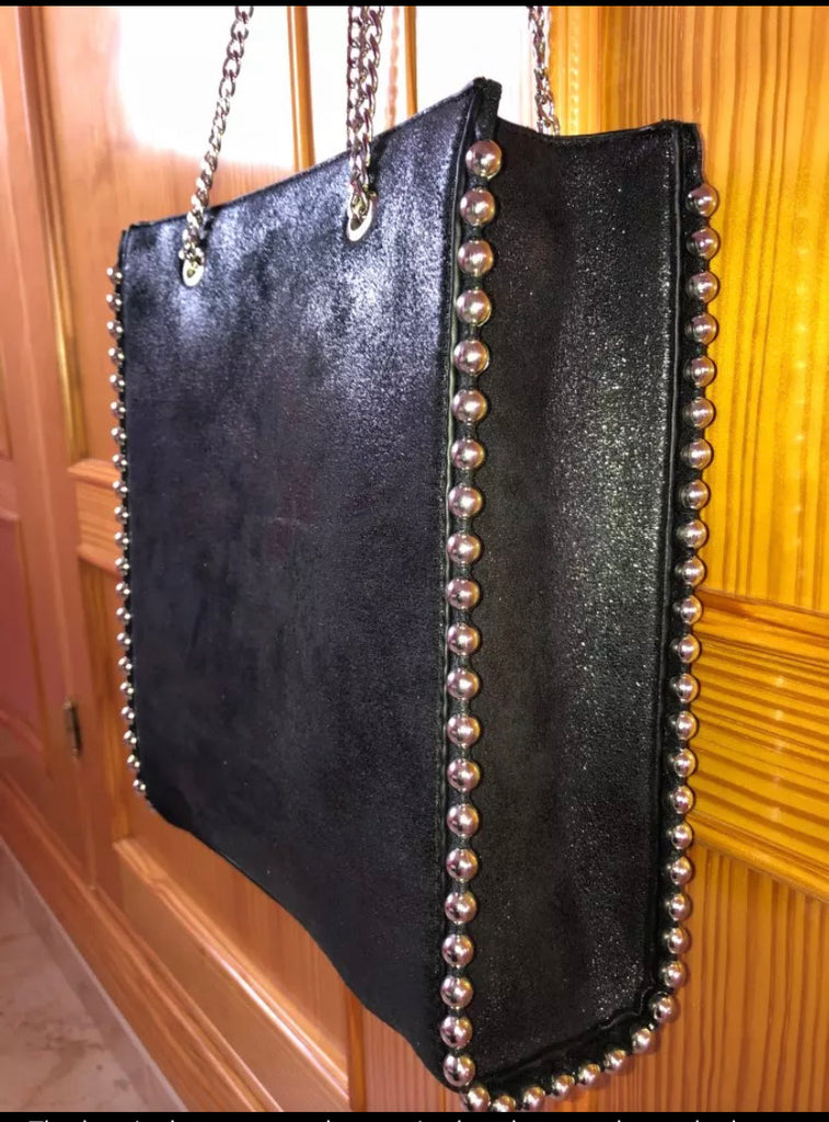 Retro Arm Candy Black Rivet Stainless Hardware Luxury Handbag