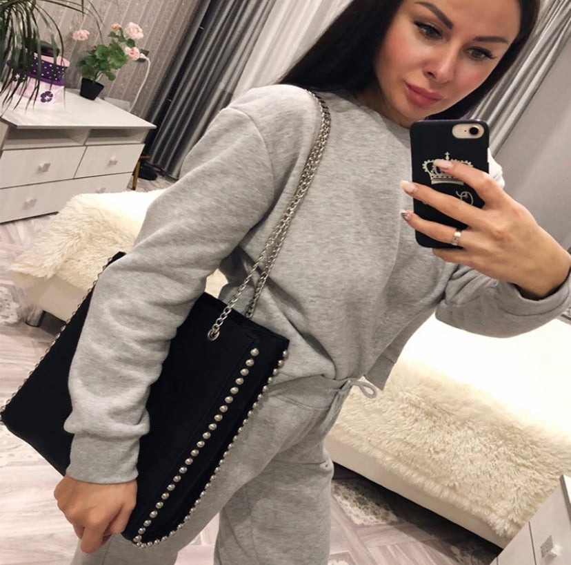 Retro Arm Candy Black Rivet Stainless Hardware Luxury Handbag