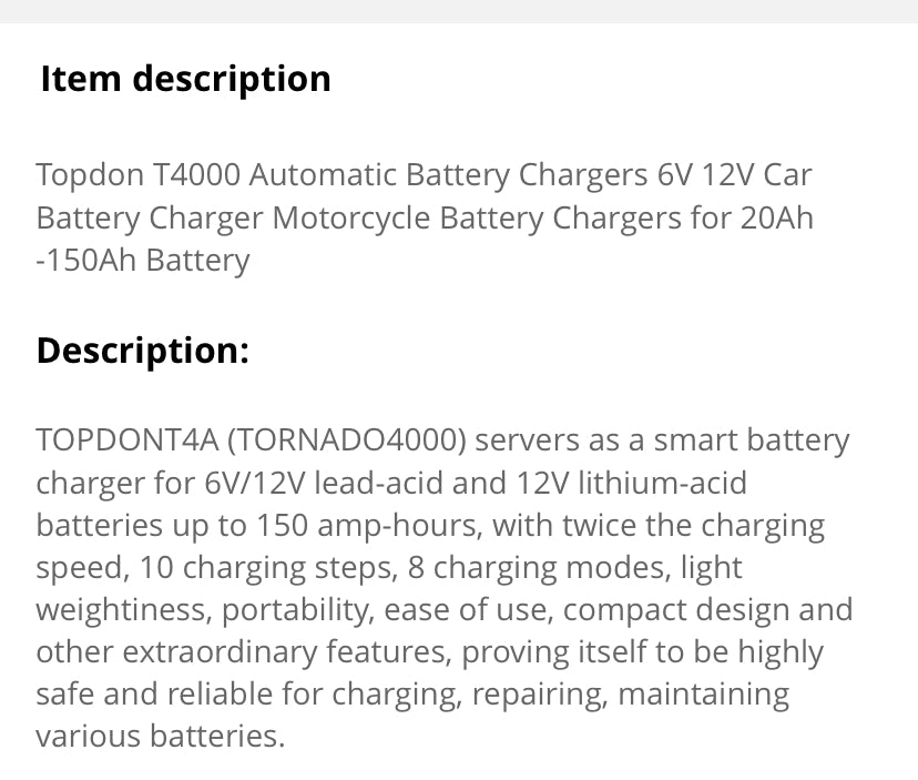 Tornado 4000 Ultimate Auto Battery Charger