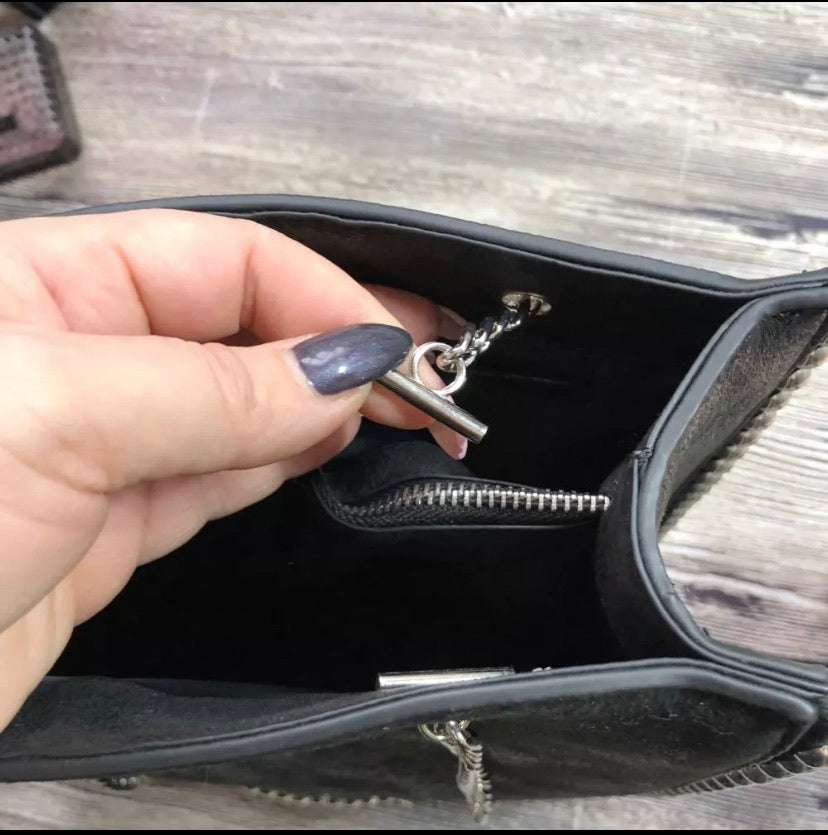 Retro Arm Candy Black Rivet Stainless Hardware Luxury Handbag