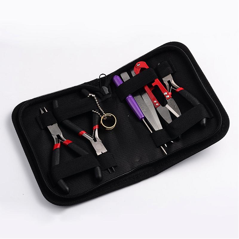 8PC/Set Jewelry Tools with Plies and Scissor Beading Tool Kit  for Jewelry Making DIY Tools Package Beaders Black 155x110x35mm
