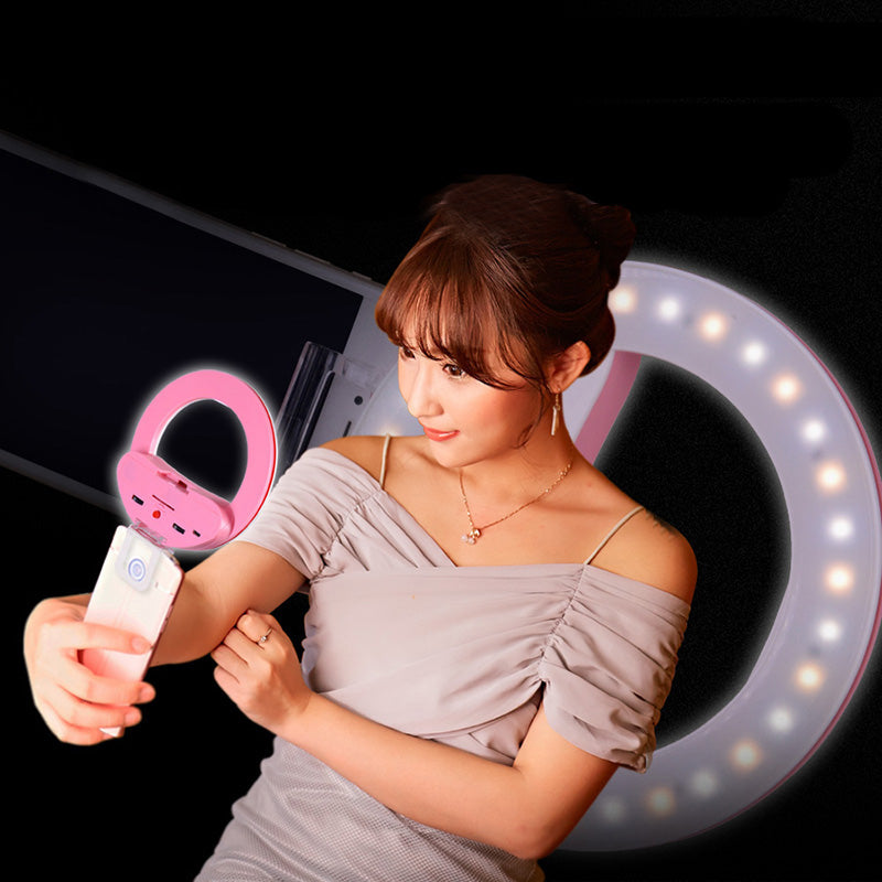 MP3C Professional Portable Led Bicolor Phone Photo Selfie Ring Light with Mirror Photography Light for Smartphone iPhone Samsung