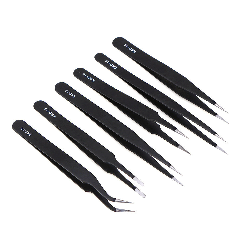 6pcs/Set Stainless Steel Anti-static Tweezers Maintenance Repair Tool Kits Anatomical Surgical Anti-Magnetic Tool