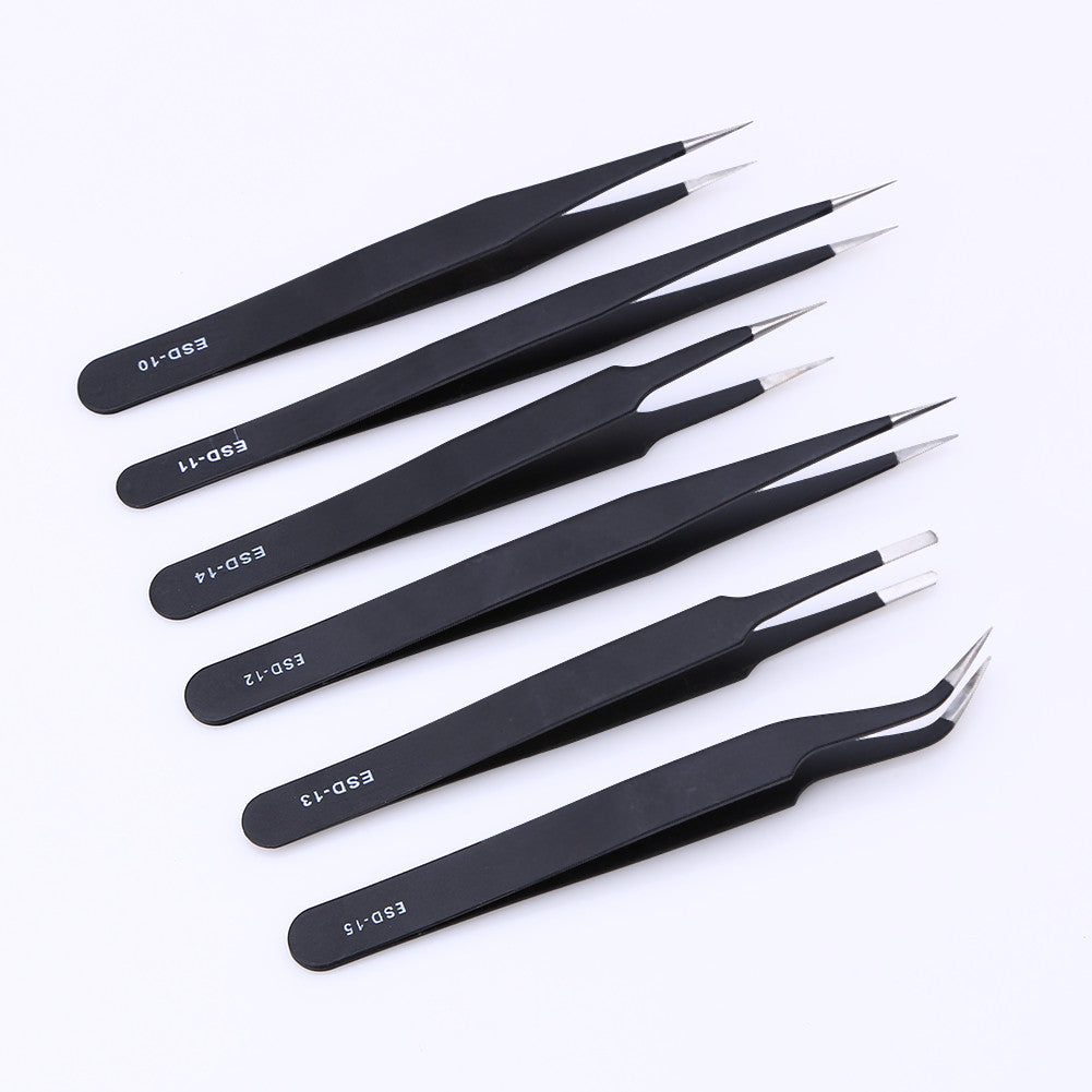 6pcs/Set Stainless Steel Anti-static Tweezers Maintenance Repair Tool Kits Anatomical Surgical Anti-Magnetic Tool