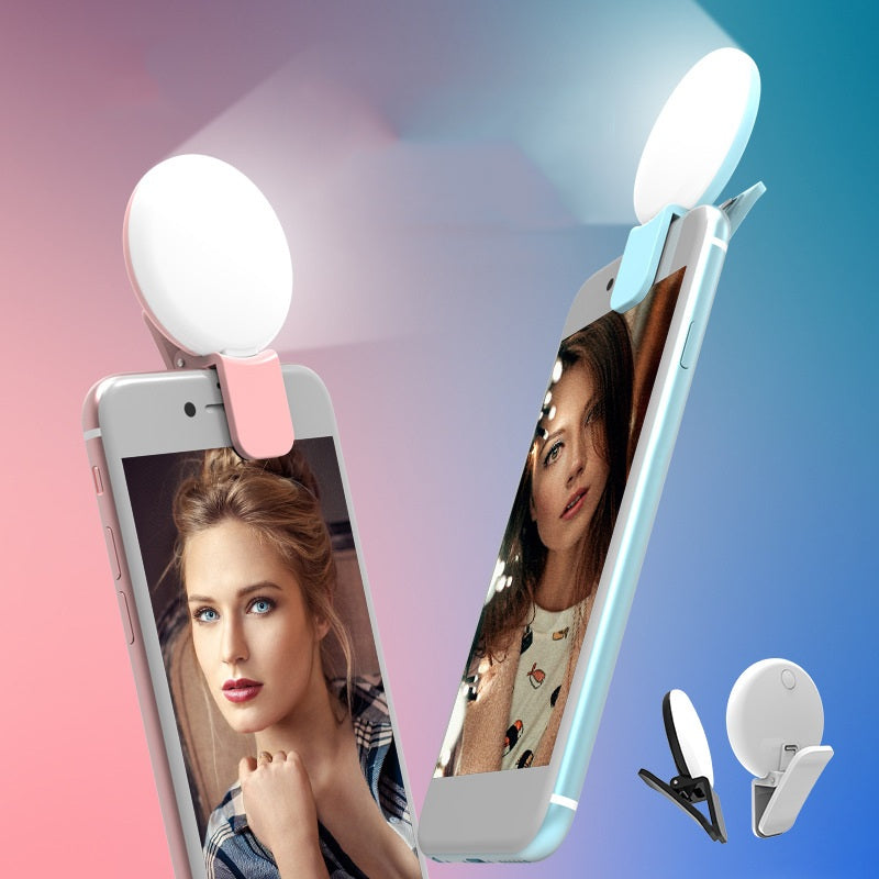 Mini Selfie Ring Light Portable Rechargeable 3 Level Brightness Darkness Enhancing Photographic Lighting