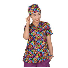 Hennar women scrub top with V neck short sleeve 100% cotton surgical scrubs top