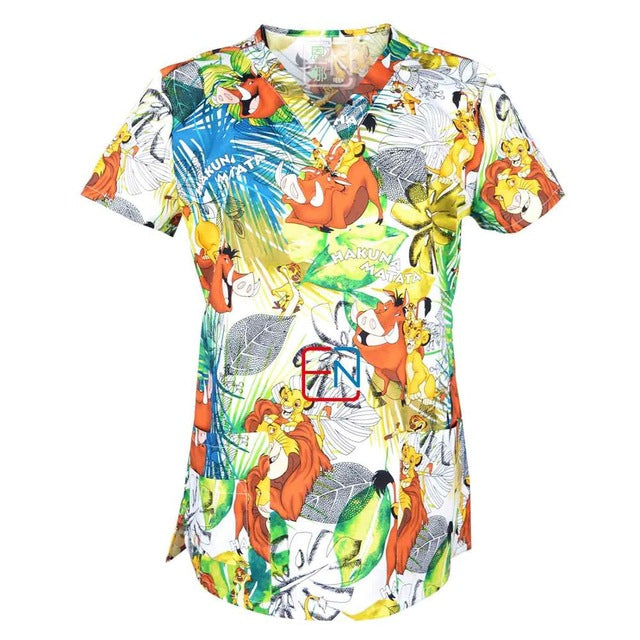 Hennar women scrub top with V neck short sleeve 100% cotton surgical scrubs top