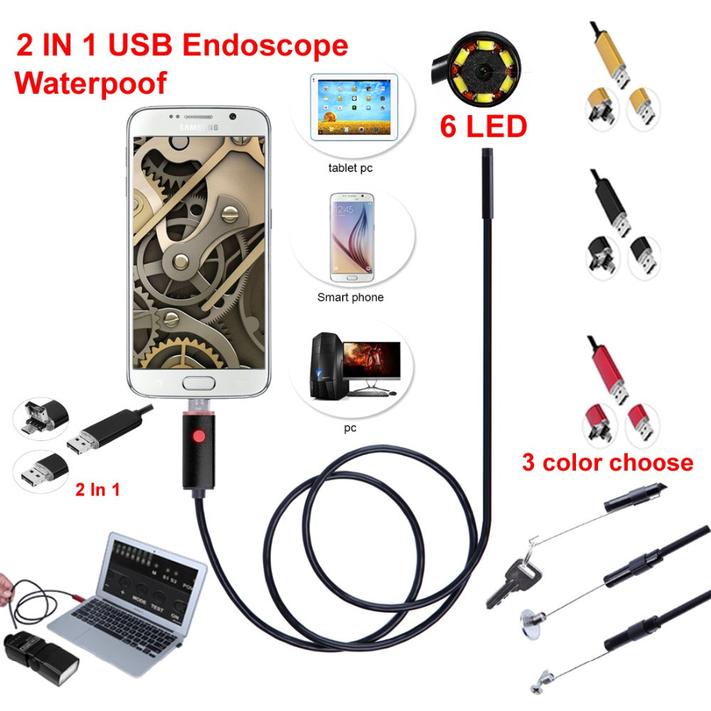 7mm 2IN1 Android and PC 2.0MP HD 720P Micro USB Endoscope Camera Bores