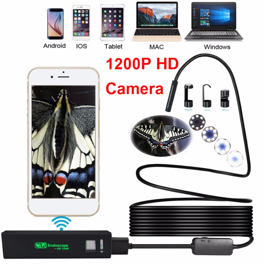 8LED 3.5M Soft Hard Flexible USB WIFI Android IOS Endoscope Camera 1200P HD 8mm IP68 Waterproof  Pipe Inspection Camera