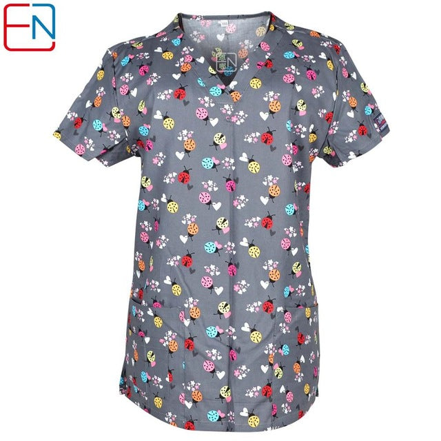 Hennar women scrub top with V neck short sleeve 100% cotton surgical scrubs top