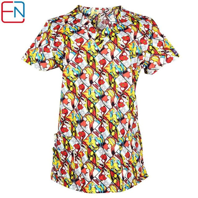 Hennar women scrub top with V neck short sleeve 100% cotton surgical scrubs top