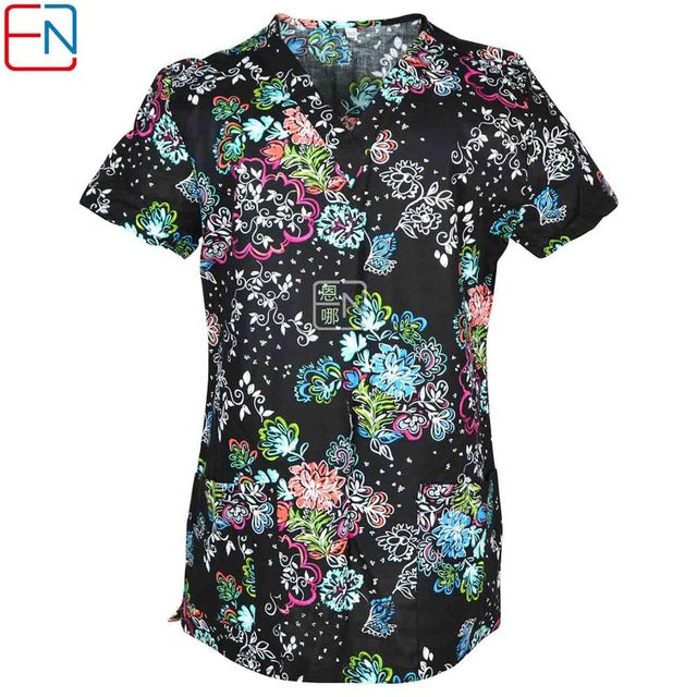Hennar women scrub top with V neck short sleeve 100% cotton surgical scrubs top