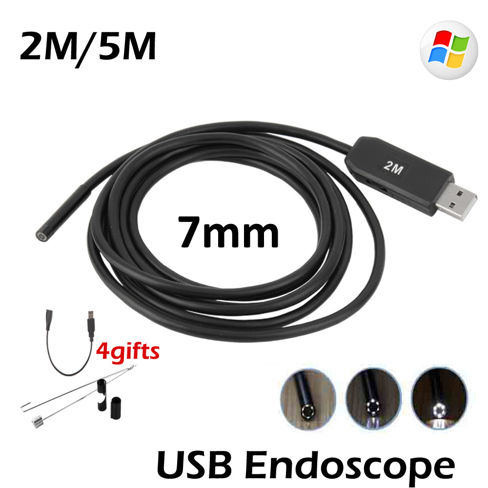 7mm Lens USB Endoscop Camera 2M 5M 6LED IP67 Waterproof Snake USB Inspection Portable Endoscope Camera With Side Mirror