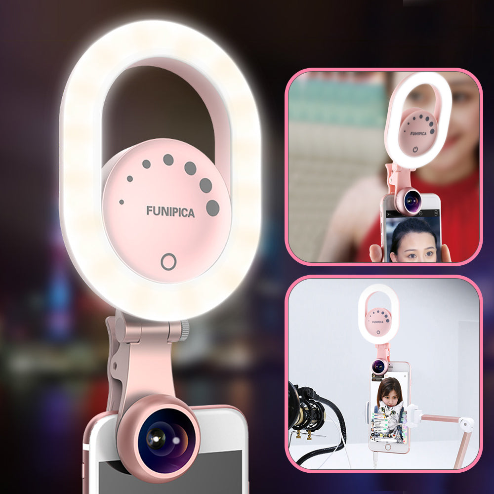 Ulanzi Selfie Ring Light Celular Photography USB Rechargeable Wide Angle Lens for iPhone 8 Smartphone Youtube Live Streaming