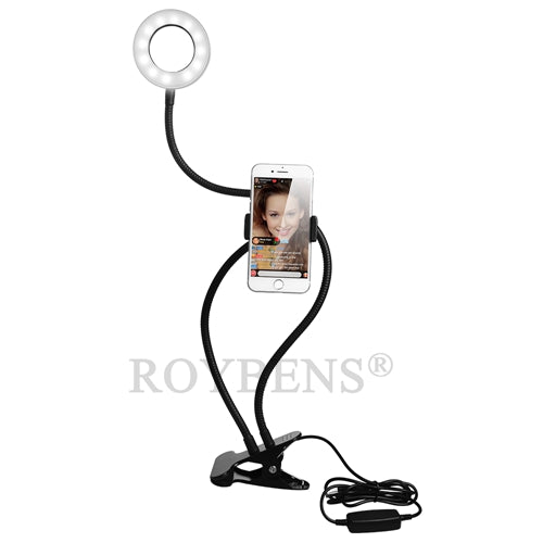 Roybens Cell Phone Holder with Selfie Ring Light for Live Stream Clip Holder Lazy Bracket Photography Ring Light For iPhone 6 7