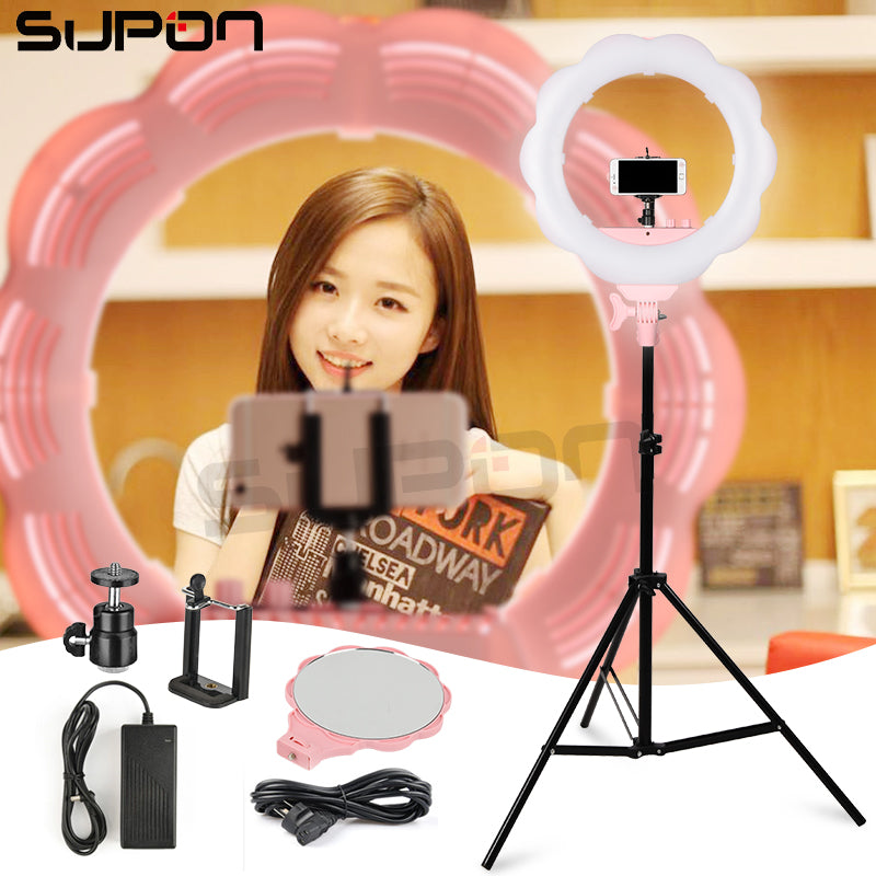 SUPON LED Camera Selfie Ring light Video/Photo/Phone SL-107 Pink Panel Lamp 3200-5500K for iPhone 6 Studio Photographic Lighting