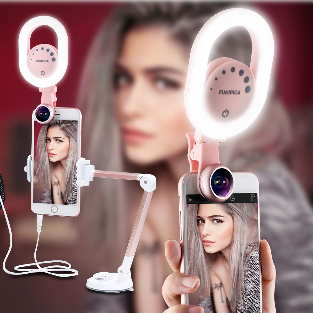 Ulanzi Lieqi LED Selfie Ring Light USB Rechargeable with Wide Angle Lens,Photography Brightness Enhancing Video Flash for iPhone