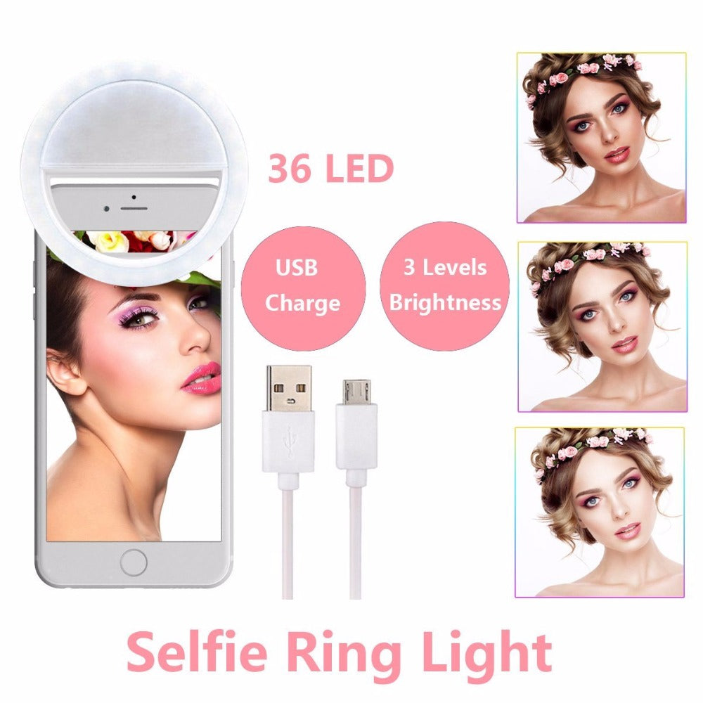 Beautify Skin LED Selfie Ring Light With USB Charge Up Flash Photography Luminous Lamp for iPhone Samsung Phone on clip