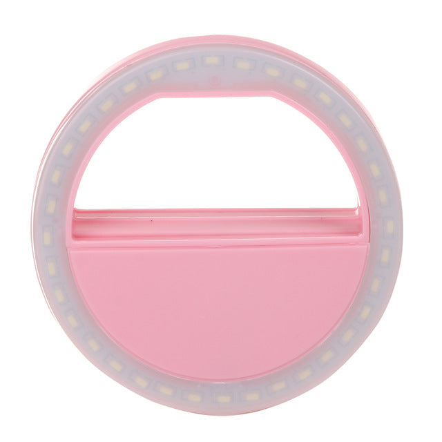 Selfie Ring LED Light with 3 Levels of Brightness in  Pink Clip on All Smart Phones