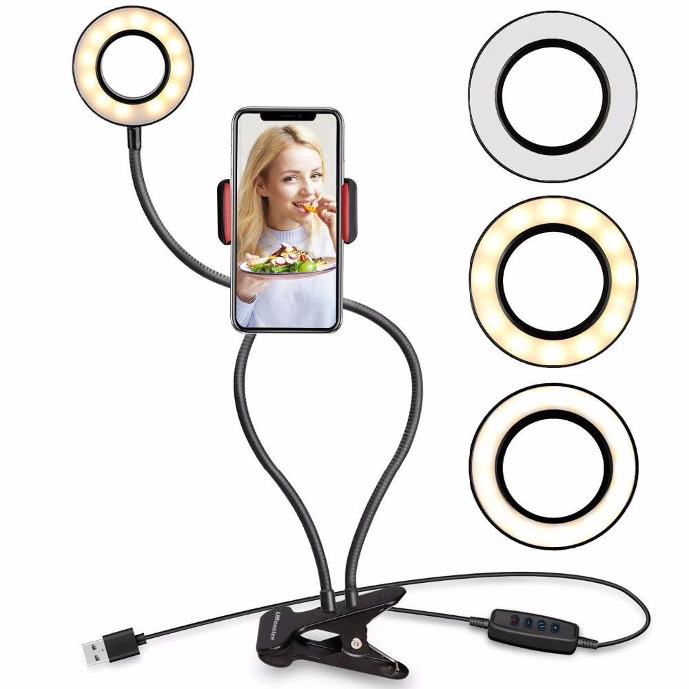 New Selfie Ring Light For Live Stream with Lazy Bracket Cell Phone Holder Clamp For Mobile iphone 7 6/plus For Samsung HUAWEI