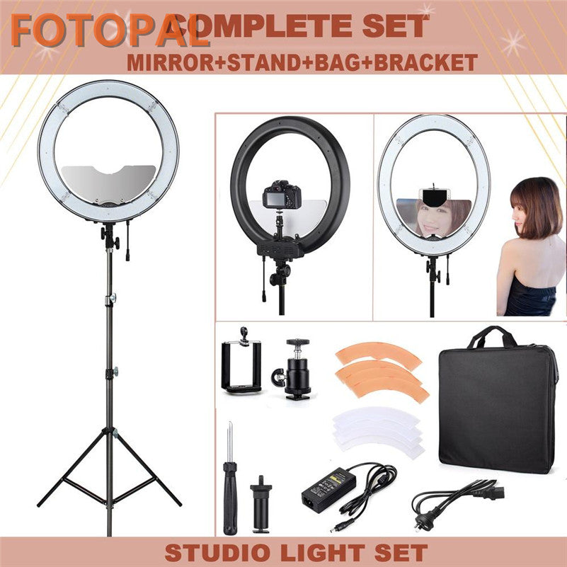 Fotopal Dimmable 18in 240 LED Photographic Lighting Annular Lamp Camera Photo/Studio/Phone/Video Selfie Ring Light Tripod/Mirror