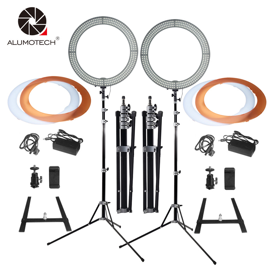 18"Ring LED Light*2+Stand*2 Selfie Lights 60W 5500K/3200K Dimmable Lamp Bulbs for Camera Photography Studio Phone Video