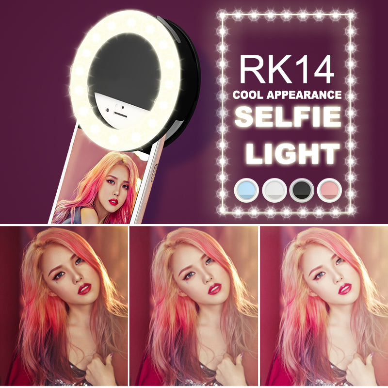 New Fashion Rechargeable selfie ring light  Clip LED selfie flash light adjustable lamp selife fill-light RK14 for Smart phone