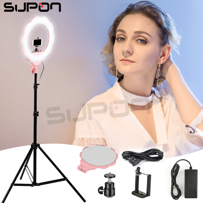 Supon SL-107 Photographic Lighting 384 Led Bi-color 3200K-5500K Dimmable Camera LED Selfie Ring Light