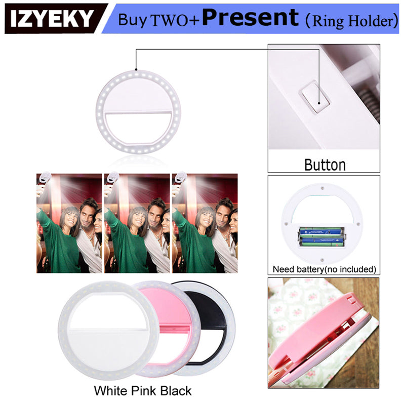SELFIE RING LIGHT CLIP FOR SMART PHONE  batteries not included
