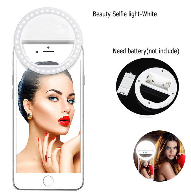 SELFIE RING LIGHT CLIP FOR SMART PHONE  batteries not included