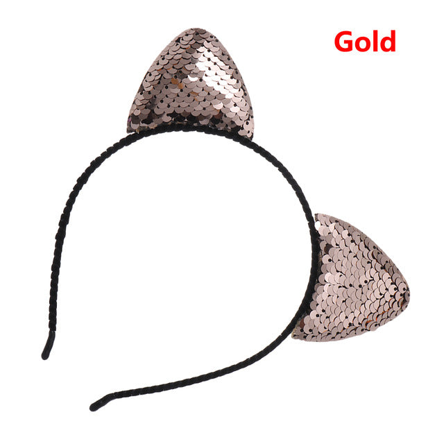 Cat Ear Sequin Headbands Pink Blue White Purple Rose Red Black Makeup Artist
